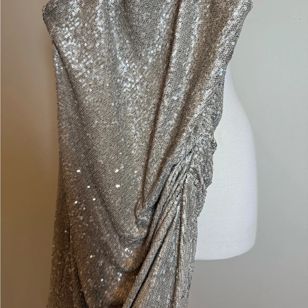 DO+BE Silver Sequin Backless Halter Dress